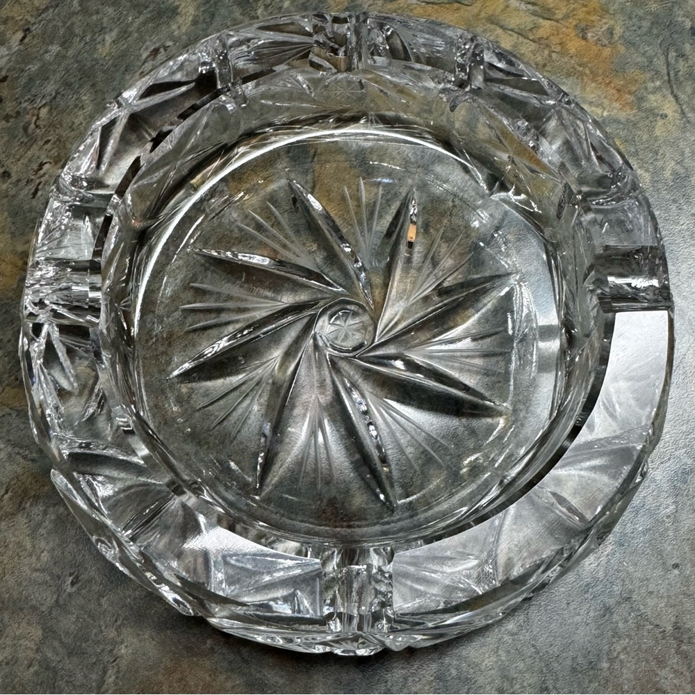 Pinwheel Ashtray Trinket Dish Crystal Heavy Brilliant Cut